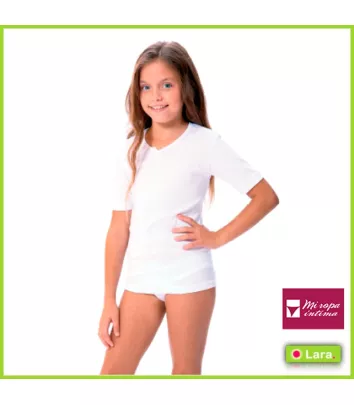 Camiseta Niña interior sin felpa manga corta y cuello de pico Art, 8608 Lara