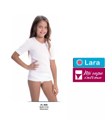 Camiseta Niña interior sin felpa manga corta y cuello de pico