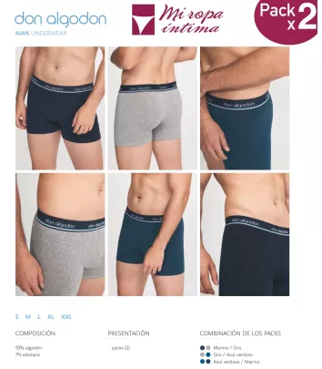 PACK-2 BOXER DE ALGODÓN HOMBRE DE DON ALGODÓN REF: PB07