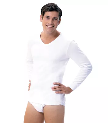 Camiseta manga larga cuello de pico de hombre 8214FABIO
